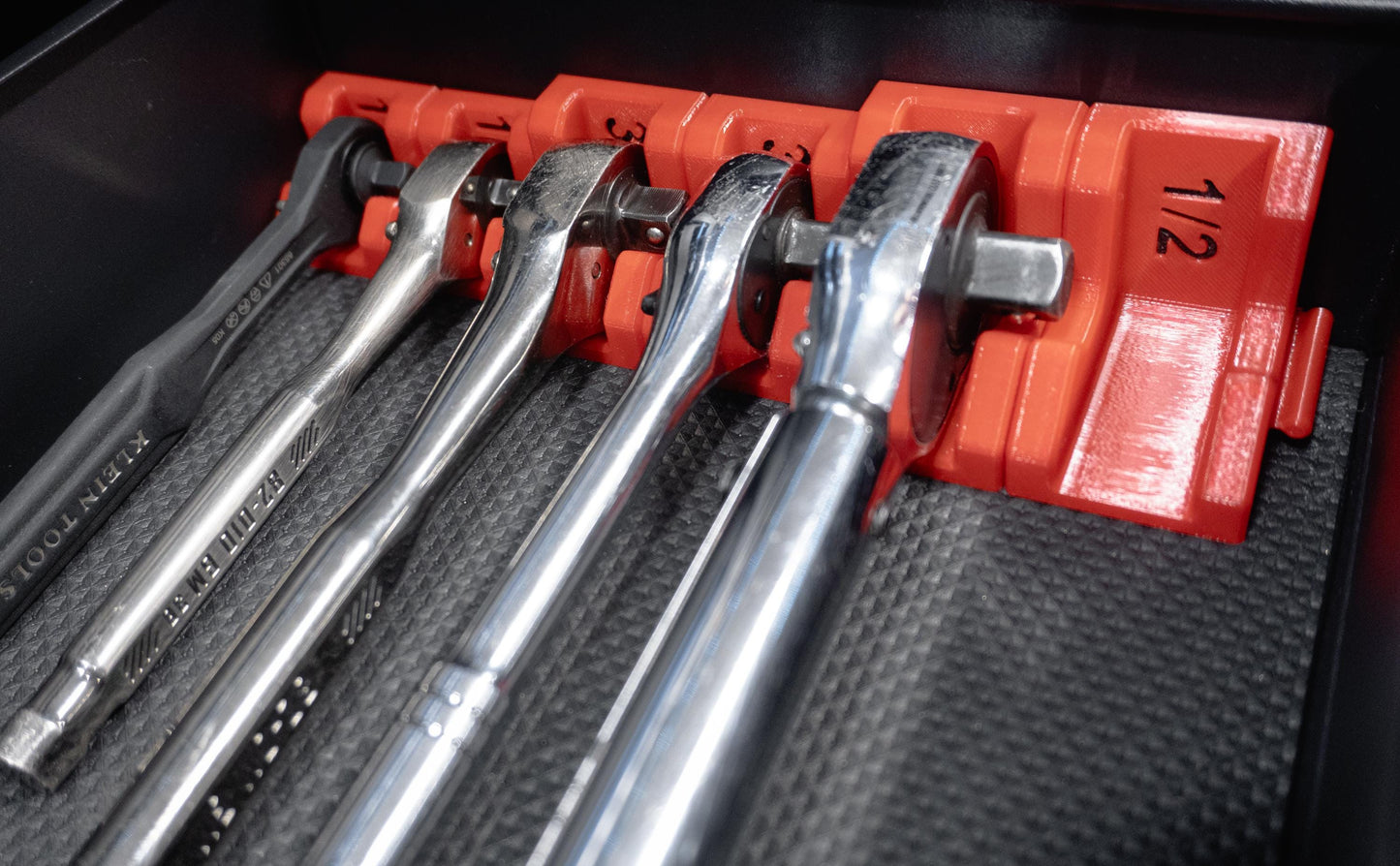 Ratchet Organizer for Toolbox (1/4, 3/8, 1/2) Modular and Magnetic | Ratchet Storage | Garage & Workshop Tool Organizer